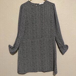 Mango Black and White Long Sleeve Dress